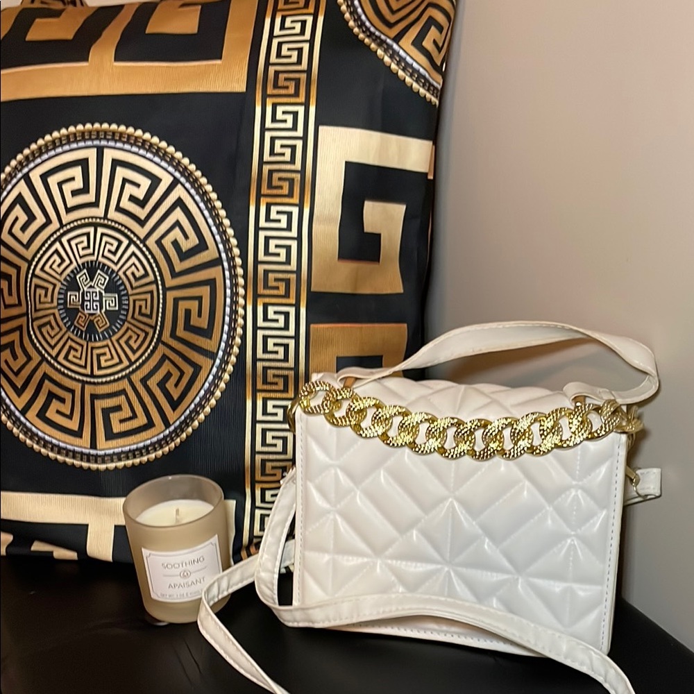 SHEIN White and Gold Mini Quilted Bag